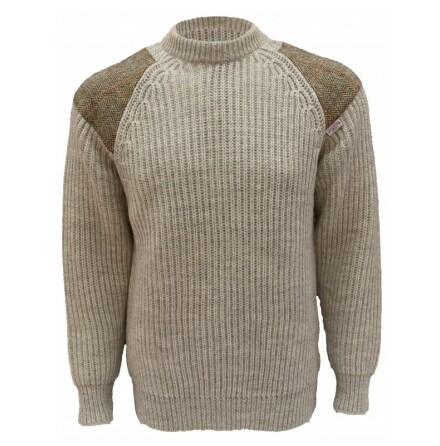 Gamekeeper Light Grey Welsh - grovstickad trja i ull med Harris Tweed