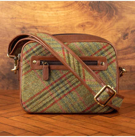 Brownie- Handvska i lder och Grn Tweed