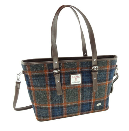 Tote Bag "Spey" i Harris Tweed - Grey with Rust Overcheck