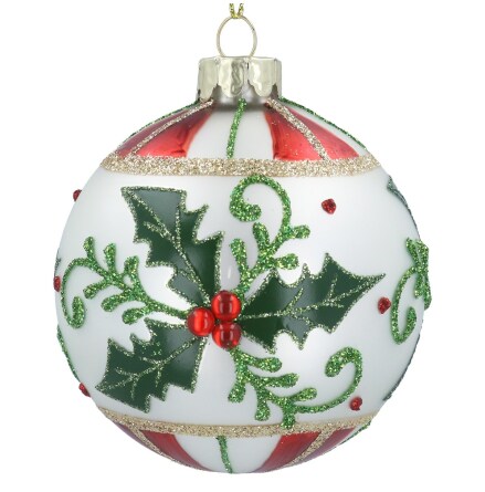 White w Holly Sprigs/Candy Stripes - Julgransdekoration