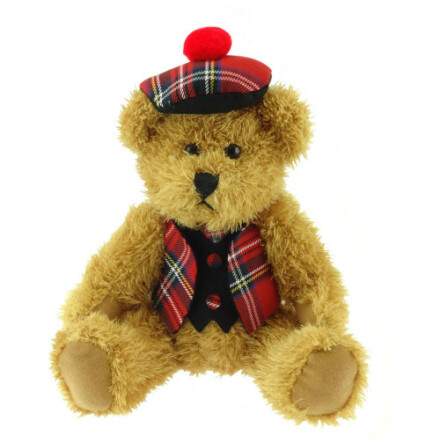 Teddybj�rn med kl�der i Royal Stewart Tartan