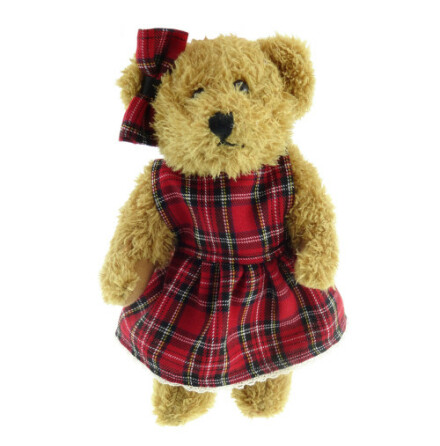 Teddybj�rn med kl�nning i Royal Stewart Tartan