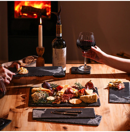 Country Animals Skifferostbricka med kniv - Set om 4