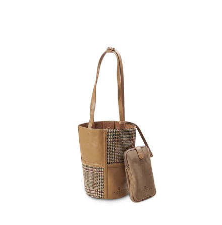 The Orlagh Beige Dogtooth - �kta l�der &amp; Harris Tweed�