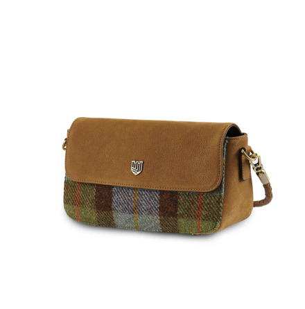 The Caithness Clutch Chestnut Blue Tartan - �kta l�der &amp; Harris Tweed�