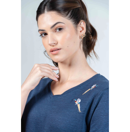 CHLOE - Lyxig t-shirt i linne Navy