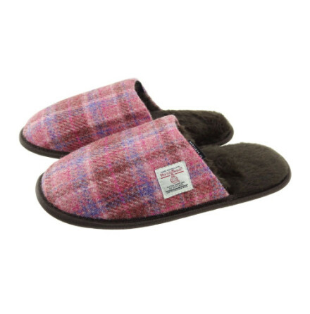 Slippers i Harris Tweed - Pink Check